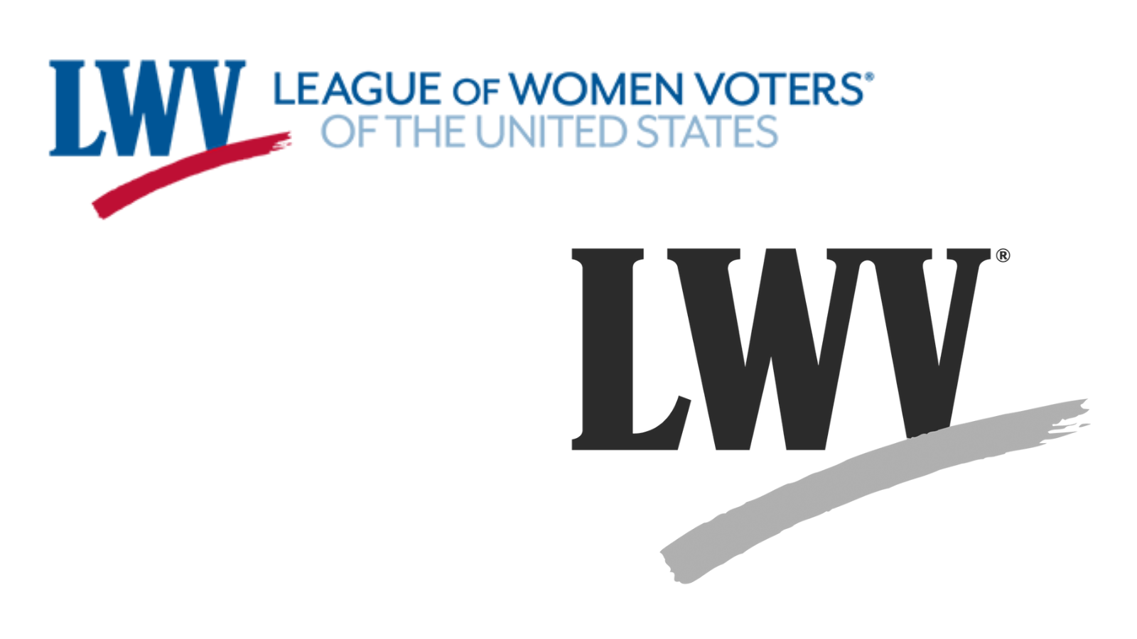 General LWV logo files. Top left is the LWV red and blue logo with "League of Women Voters of the United States" in text. Bottom right is the black and white LWV logo.