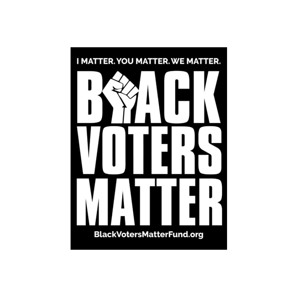 Text reading "Black Voters Matter" with a raised fist as the "L"