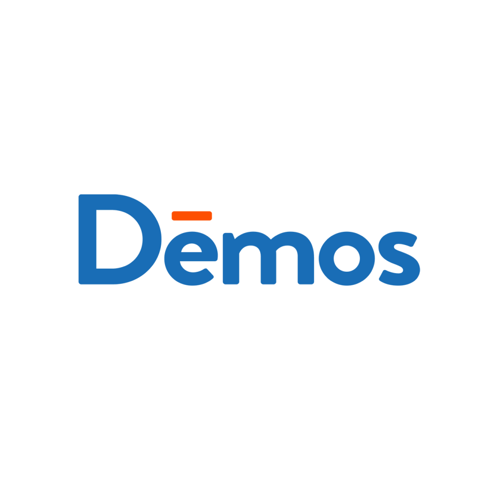 Demos logo in blue text