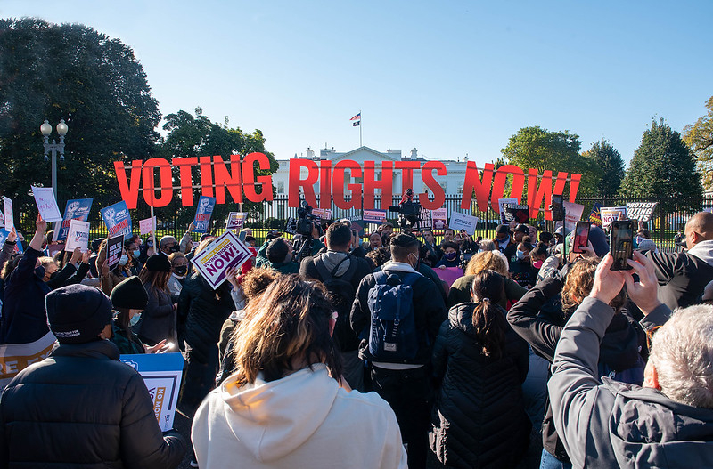 Protestors for voting rights in front of the White House