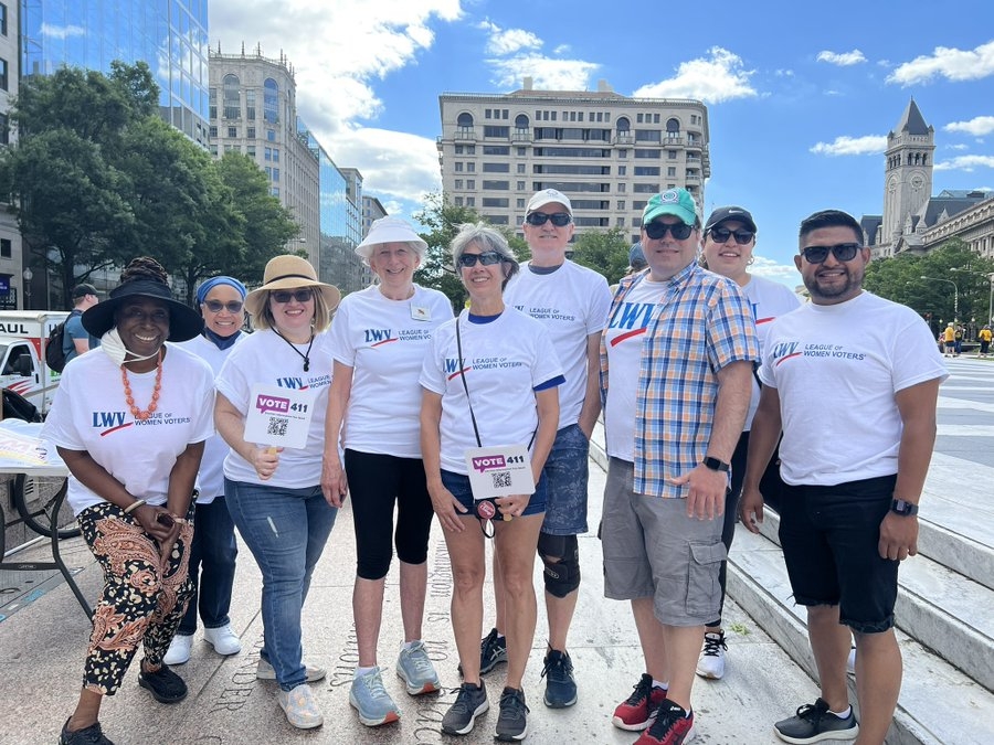 LWV staff in LWV gear in downtown DC