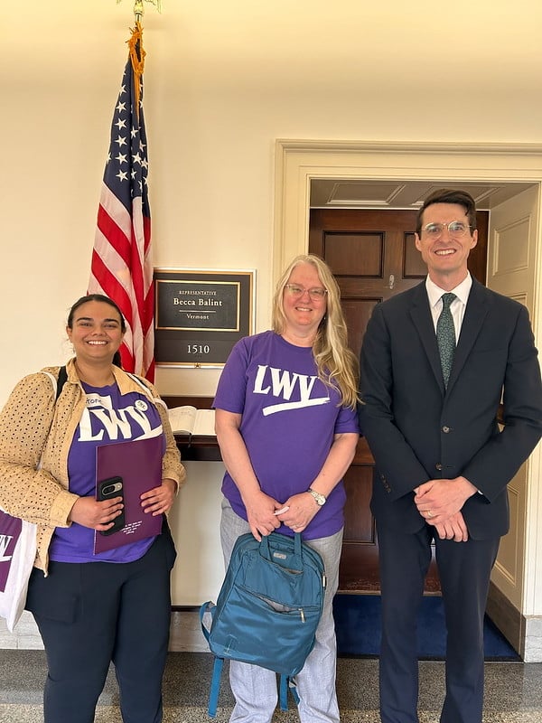 Stone Nayyar and a League member speaking to a Congressperson at 2025 Lobby Day