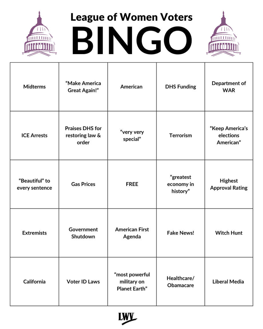 2026 SOTU Bingo Card, Black and White