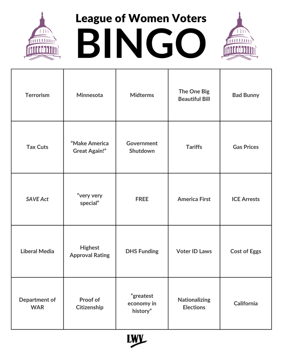 2026 SOTU Bingo Card in black and white