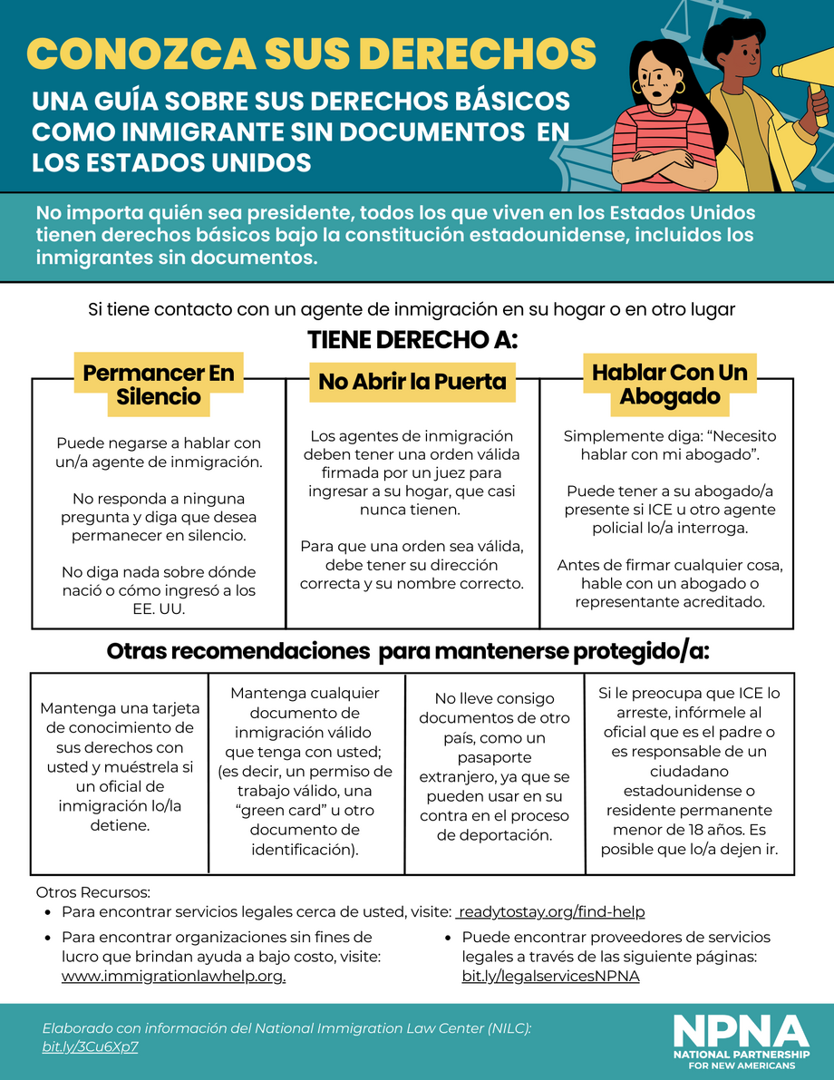 A one-pager from NPNA describing the rights of immigrants when approached by ICE