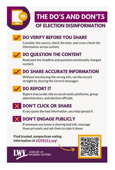 Graphic displaying the do's and don'ts of mis- and disinformation
