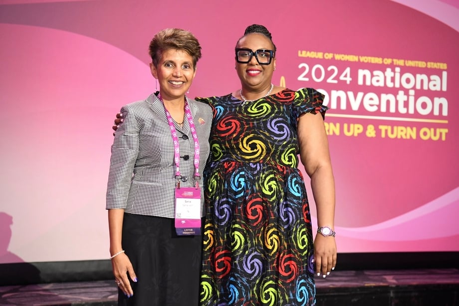 Celina Stewart and Sania Irwin standing on a stage