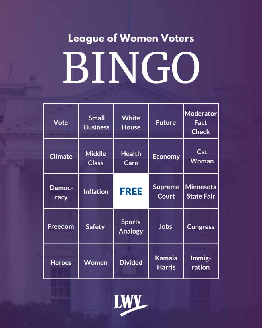 A bingo card on a purple background